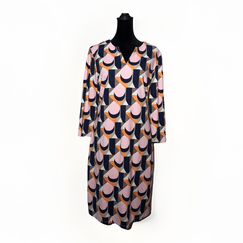 J.McLaughlin Catalina Cloth Geometric Print Dress - Size M - Navy Pink Orange - Picture 2 of 6